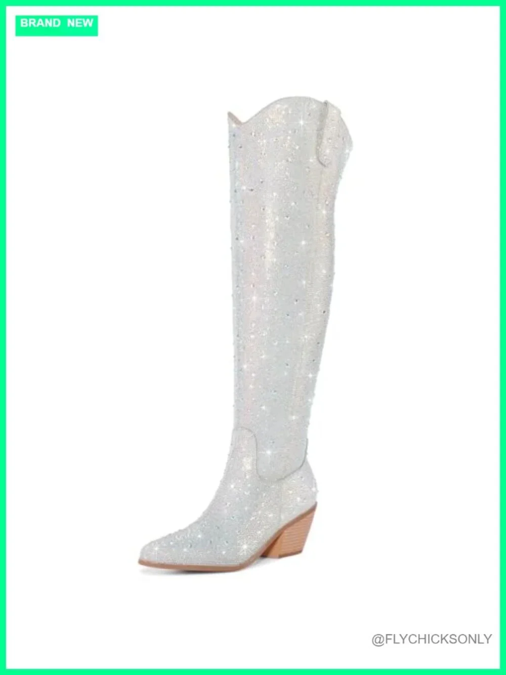 Sparkly Rhinestone Over the Knee Cowboy Boots Western Thigh High Chunky Heel